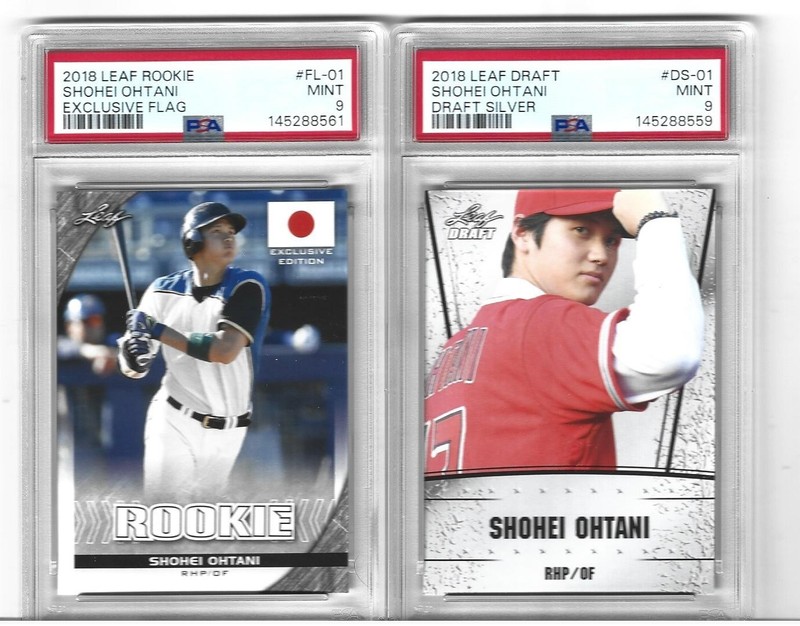 2018 Shohei Ohtani 2 Card Rookie Lot Leaf Exclusive Flag & Draft Silver Psa 9