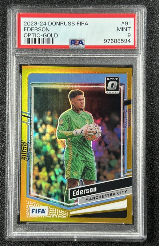 EDERSON PSA 9 2023-24 PANINI DONRUSS OPTIC #91 GOLD PRIZM 5/10 MAN CITY