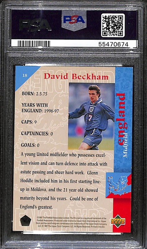 1997 Upper Deck England The Squad #18 David Beckham PSA 7 NM 7508 view 2