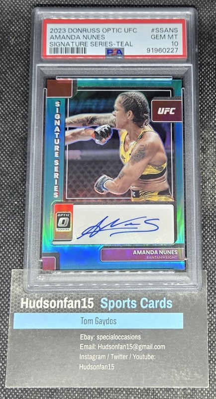 Amanda Nunes 2023 Panini Optic UFC Signature Series #SS-ANS Auto Teal /25 PSA 10