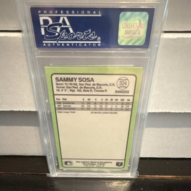 Donruss 1989 Baseball's Best Sammy Sosa Rookie #324 PSA 9 Texas Rangers Card view 2