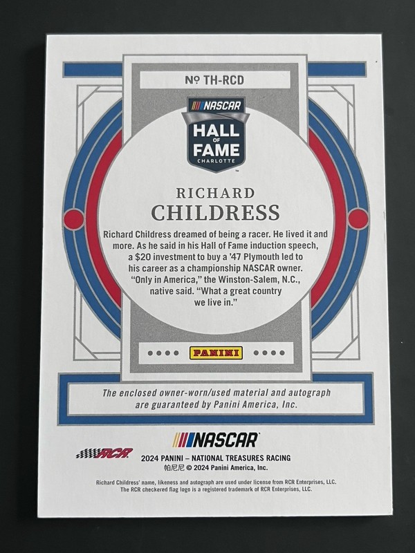2024 National Treasures Richard Childress Auto Patch /49 Treasures of the Hall view 2