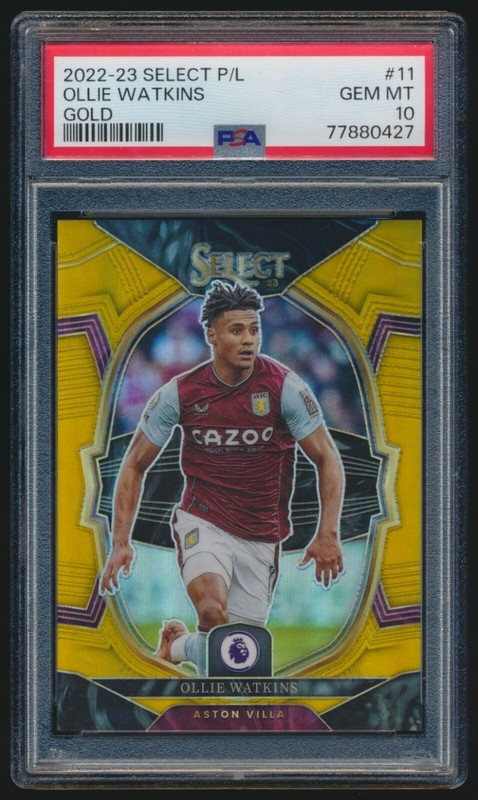 OLLIE WATKINS 2022-23 SELECT P/L #11 GOLD PRIZM 08/10 ASTON VILLA POP 2 PSA 10
