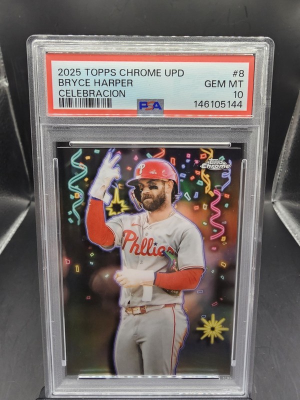 2025 Topps Chrome Update Series - Celebración Bryce Harper #CT-8 PSA 10 view 2