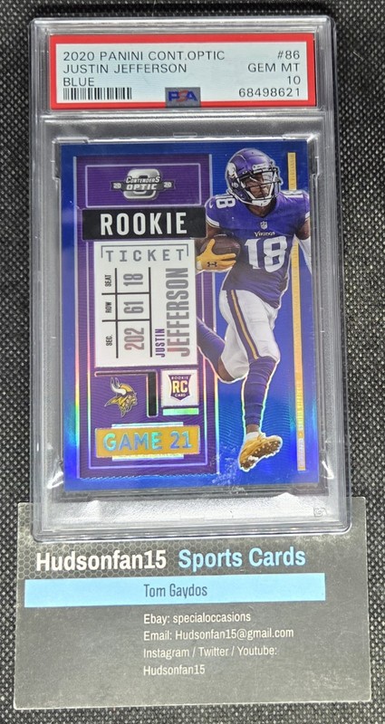Justin Jefferson 2020 Panini Contenders Optic Rookie Ticket #86 Blue 9/99 PSA 10
