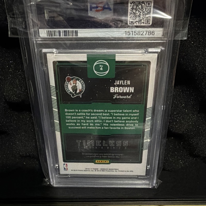 2016 Donruss Jaylen Brown Timeless Treasures Rookie Patch Auto PSA 10 Pop 4 FMVP view 2