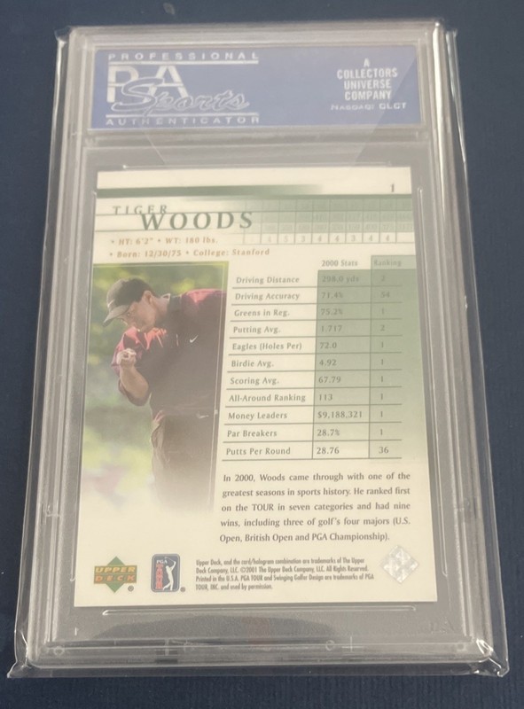 2001 Tiger Woods Upper Deck Rookie RC Card #1 PSA 9 MINT HOF Masters view 2