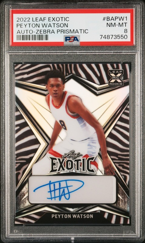 PSA 8 - PEYTON WATSON #/9 Auto - 2022 Leaf Exotic RC Autograph - ZEBRA PRISMATIC
