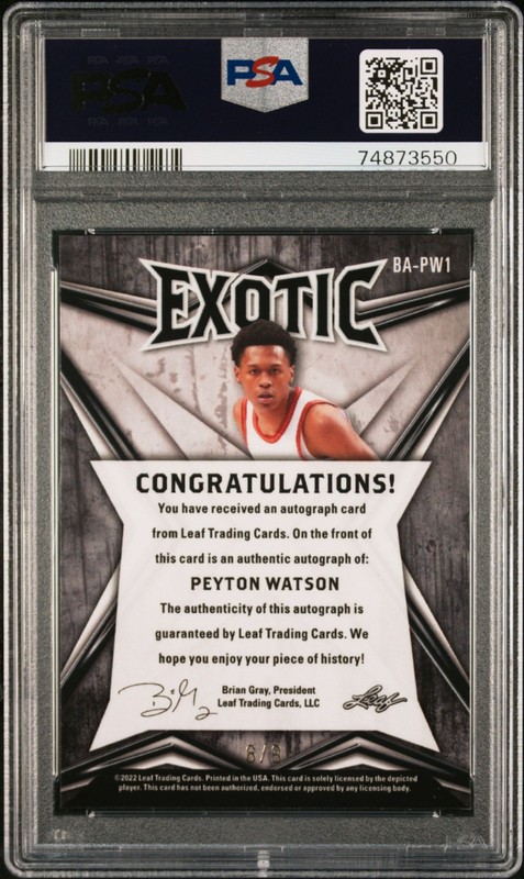 PSA 8 - PEYTON WATSON #/9 Auto - 2022 Leaf Exotic RC Autograph - ZEBRA PRISMATIC view 2
