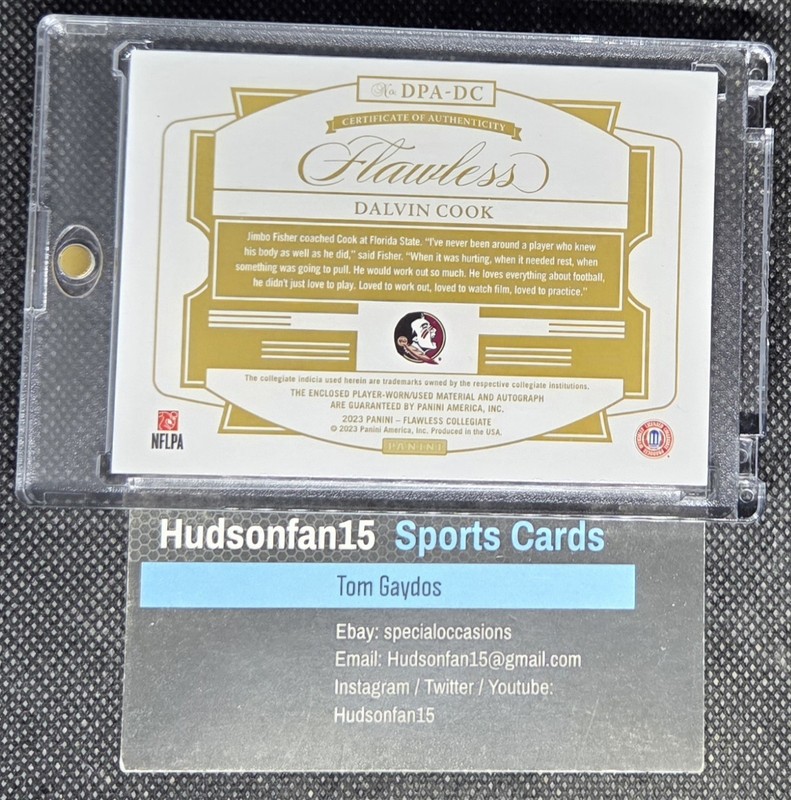 Dalvin Cook 2023 Panini Flawless Dual Patch Auto 7/25 Florida State Seminoles view 2