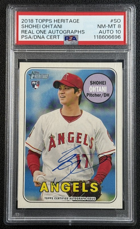 SHOHEI OHTANI PSA 8 2018 TOPPS HERITAGE #ROA-SO REAL ONE ROOKIE 10 AUTO RC 6696