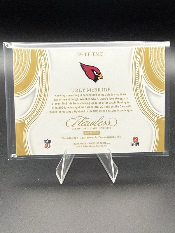 2025 Panini Flawless Trey McBride Flawless Flyers ON-CARD AUTO /20 Cardinals view 2