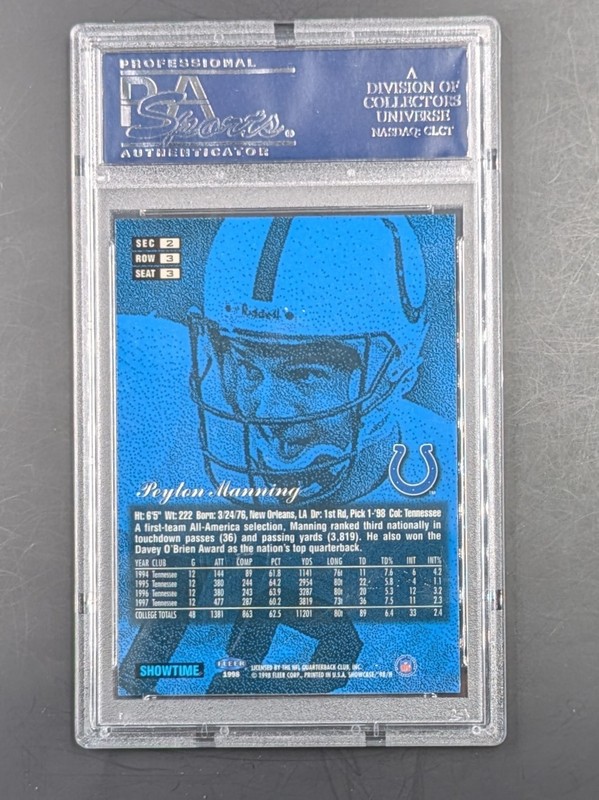 1998 Flair Showcase Peyton Manning #3 Row 3 PSA 10 view 2