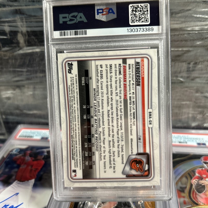 2020 Bowman Chrome Mega Box Gunnar Henderson Mojo Refractor Auto #BMA-GH PSA9 view 2