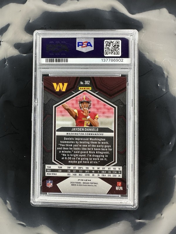 2024 Panini Mosaic #302 Jayden Daniels Camo Red RC Color Match SSP GEM PSA 10 view 2