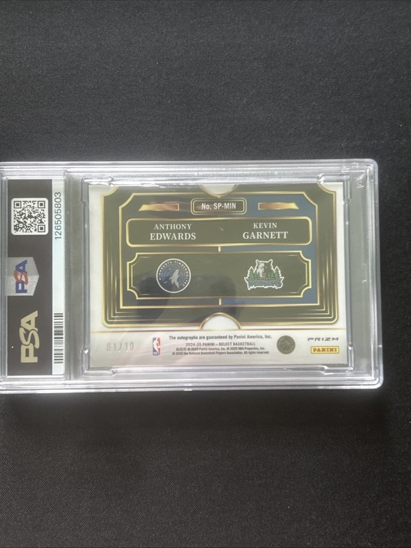 2024-25 Panini Select Anthony Edwards/Kevin Garnett Dual Auto Gold Prizm 01/10 view 2