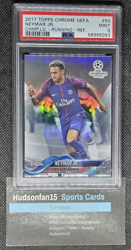 Neymar Jr. 2017 Topps Chrome UEFA Champions League #50 Running Refractor PSA 9