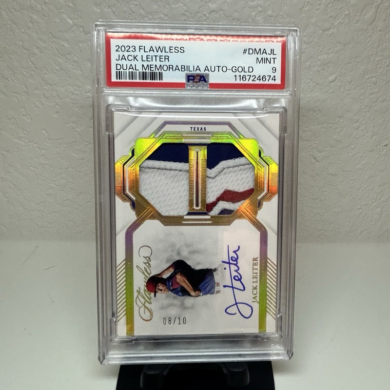 🔥2023 Panini Flawless Jack Leiter DMA-JL Rookie Dual Patch Auto 8/10 🔥 view 2