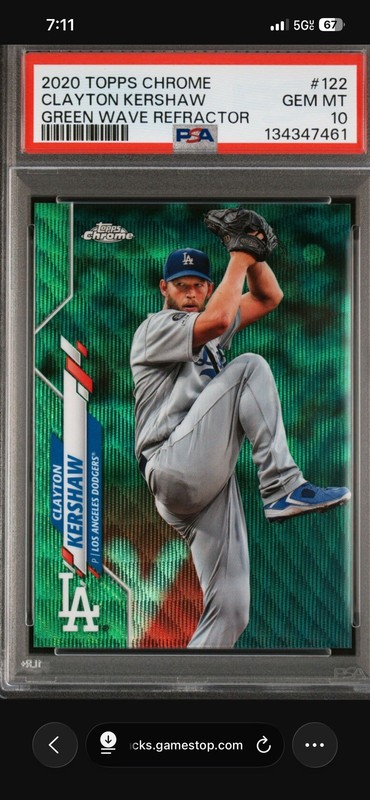 2020 Topps Chrome Clayton Kershaw #122 Green Wave Refractor /99 PSA 10
