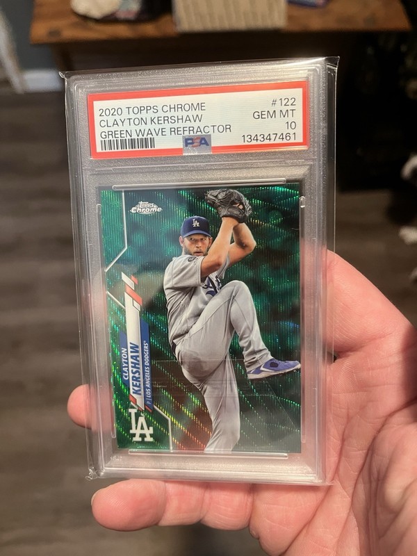 2020 Topps Chrome Clayton Kershaw #122 Green Wave Refractor /99 PSA 10 view 2