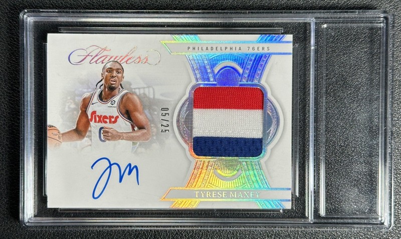 TYRESE MAXEY 2024-25 PANINI FLAWLESS GAME-WORN PATCH AUTO JERSEY 5/25 76ERS
