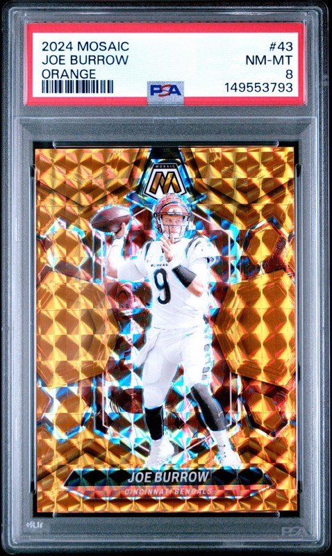 2024 PANINI MOSAIC ORANGE #43 JOE BURROW 120/199 PSA 8