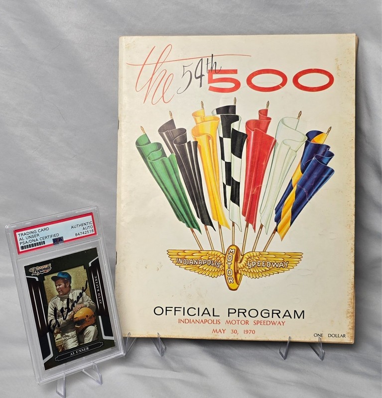 1970 54th Indy 500 Program AL UNSER WIN + PSA/DNA 2008 Donruss On-Card Auto view 1