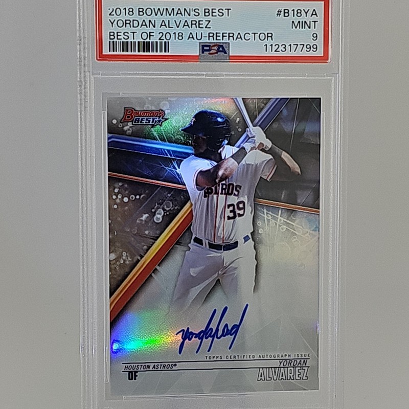 Yordan Alvarez PSA 9 Rookie Refractor Autograph #B18YA 2018 Bowmans Best Astros view 2