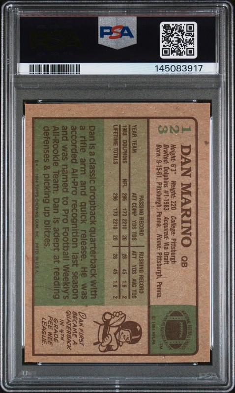Dan Marino 1984 Topps Signed RC Rookie Card #123 Auto 10 PSA Authentic 145083917 view 2
