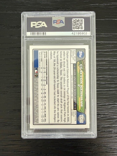 2008 Topps Update & Highlights #UH240 Dodgers Clayton Kershaw ROOKIE PSA 10 view 2