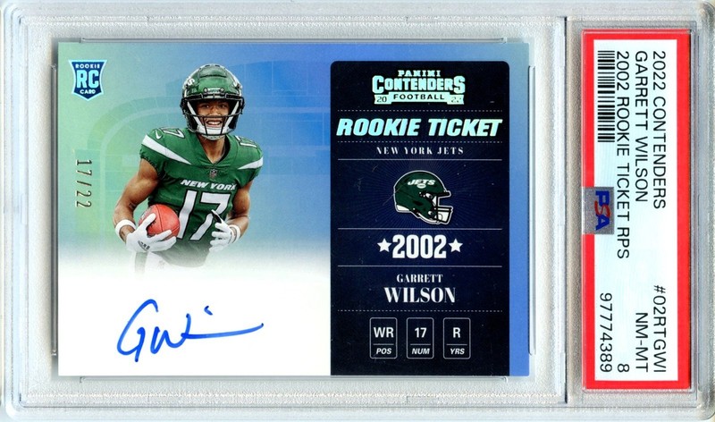 GARRETT WILSON RC 2022 CONTENDERS '02 THROWBACK ROOKIE AUTO JERSEY # 17/22 PSA 8