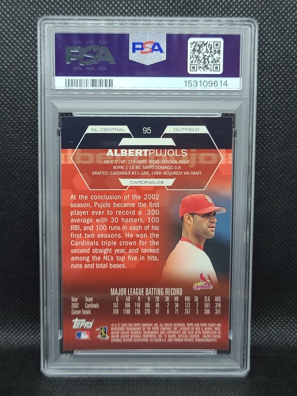 2003 Topps Finest Albert Pujols #95 Base PSA 9 Mint Cardinals view 2