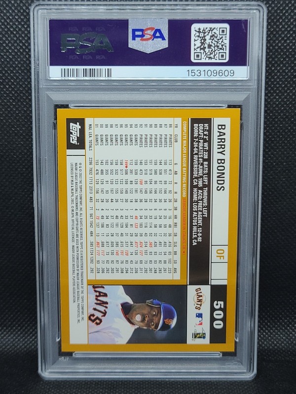 2002 TOPPS #500 BARRY BONDS PSA GEM MT 10  view 2