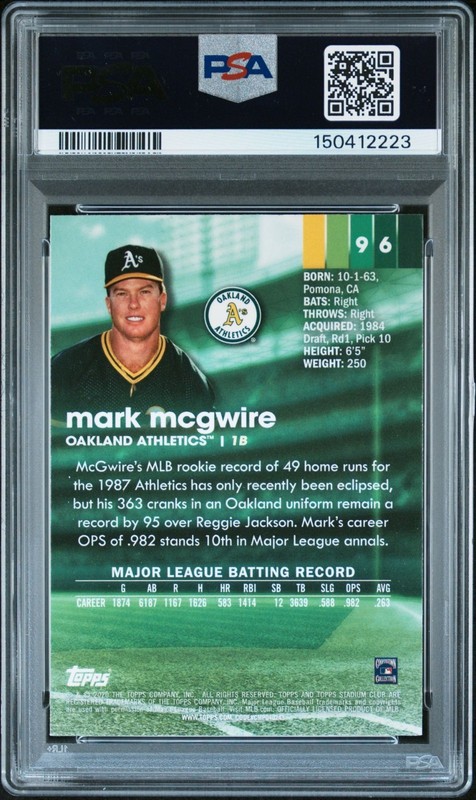 Mark McGwire 2020 Topps Stadium Club Chrome Signed Baseball Card #96 Auto PSA 10 view 2