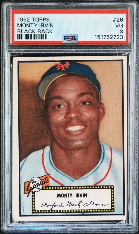 1952 TOPPS MONTY IRVIN BLACK BACK GIANTS #26 PSA 3 VG