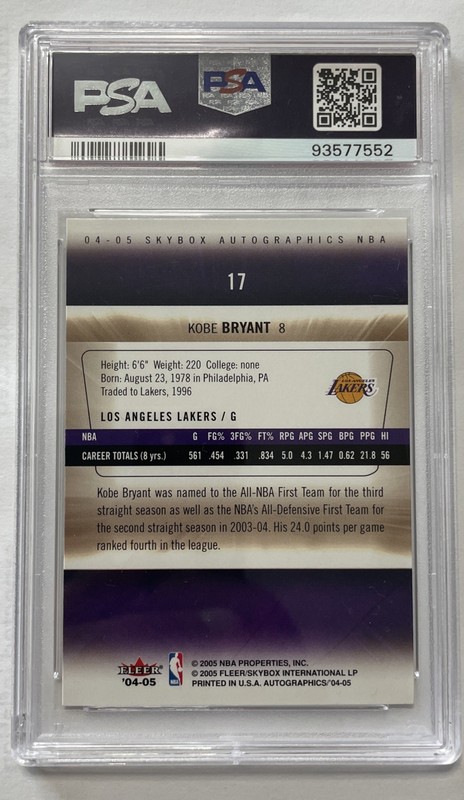 2004 SKYBOX AUTOGRAPHICS #17 KOBE BRYANT PSA 9 Los Angeles Lakers HOF  view 2