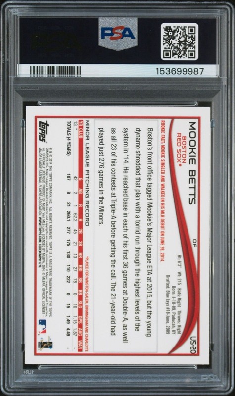 Topps Chrome Update 2014 Mookie Betts Rookie #US-20 PSA 8 Red Sox MLB Base view 2