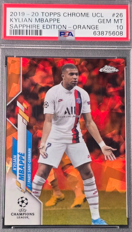2019-20 Sapphire UCL Kylian Mbappe Orange /50 #26 PSA 10 POP 17