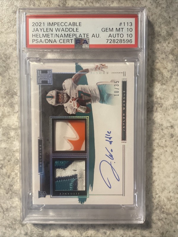 PSA 10 2021 RC Jaylen Waddle /35 Panini Impeccable -Elégance Patch Helmet Auto