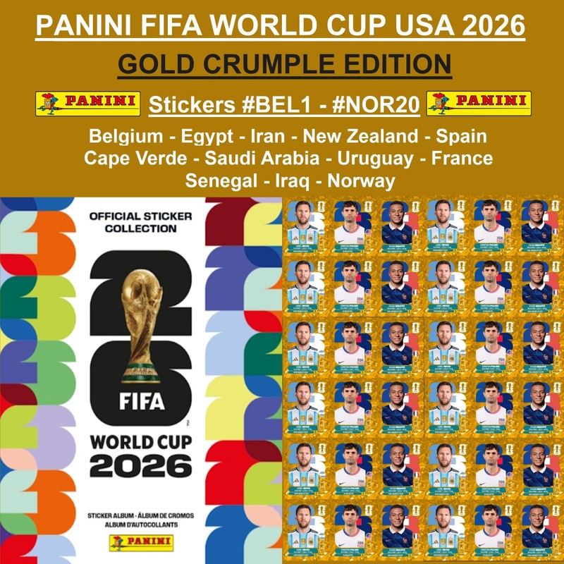 GOLD CRUMPLE EDITION 2026 Panini FIFA World Cup Stickers #BEL1 - #NOR20