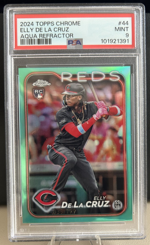 2024 Topps Chrome - Elly De La Cruz #44 - Aqua Refractor /199 - PSA 9 Mint (RC)