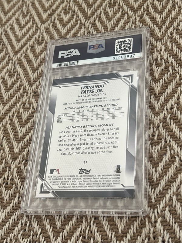 2019 Bowman Platinum Fernando Tatis, Jr. PSA 10 view 2