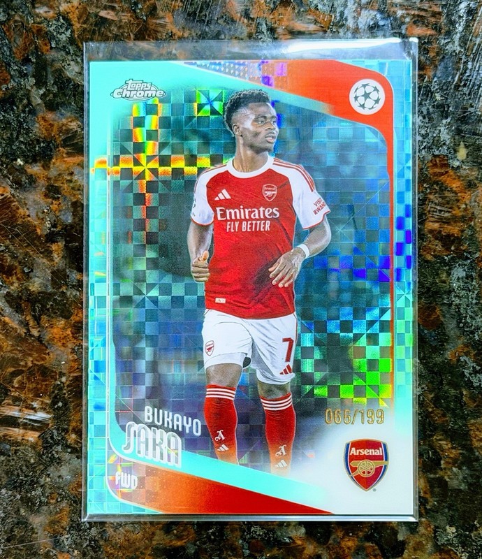 2025-26 Topps Chrome UEFA Bukayo Saka AQUA X-FRACTOR /199 #12 Arsenal England