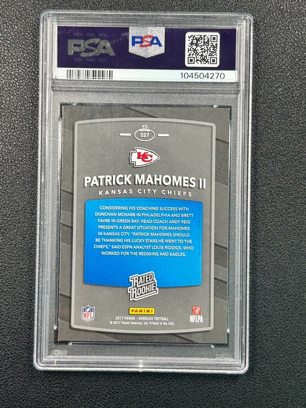 PATRICK MAHOMES II PSA 9 2017 PANINI DONRUSS #327 RATED ROOKIE RC MINT CHIEFS view 2
