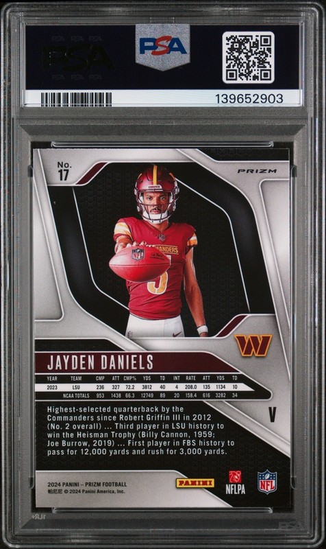 2024 Panini Prizm Rookie Variations Jayden Daniels #17 Silver Prizm (RC) PSA 10 view 2