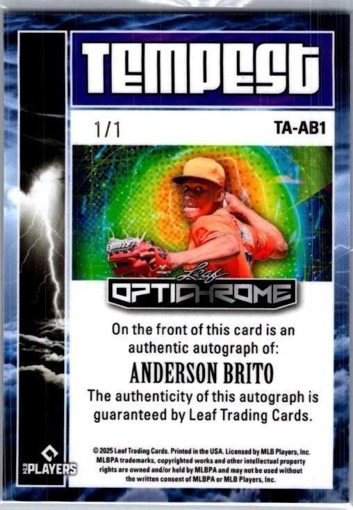 2025 Leaf Anderson Brito Optichrome Baseball Black 1/1 Auto view 2