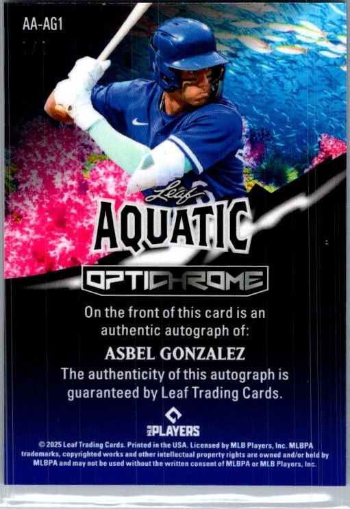 2025 Leaf Asbel Gonzalez Optichrome Baseball Aquatic 1/1 Auto view 2