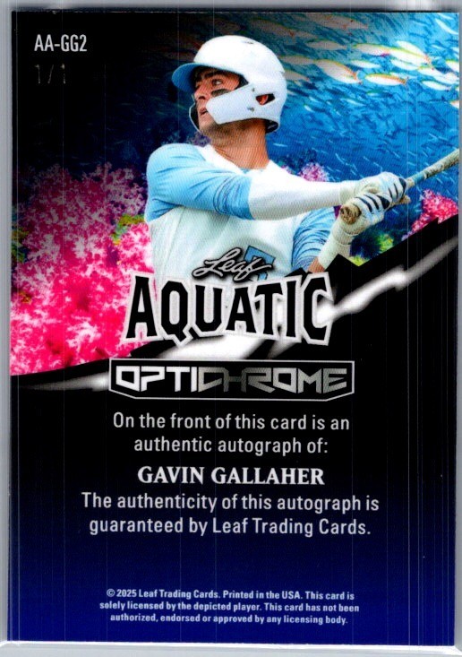 2025 Leaf Gavin Gallaher Optichrome Baseball Aquatic 1/1 Auto view 2
