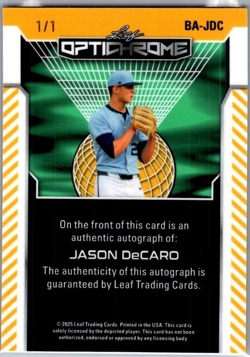 2025 Leaf Jason Decaro Optichrome Baseball Black 1/1 Auto view 2