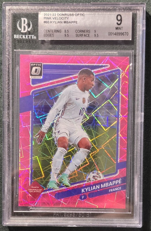 2021-22 Donruss Road to Qatar Kylian Mbappe Optic Pink Velocity /25 #60 BGS 9